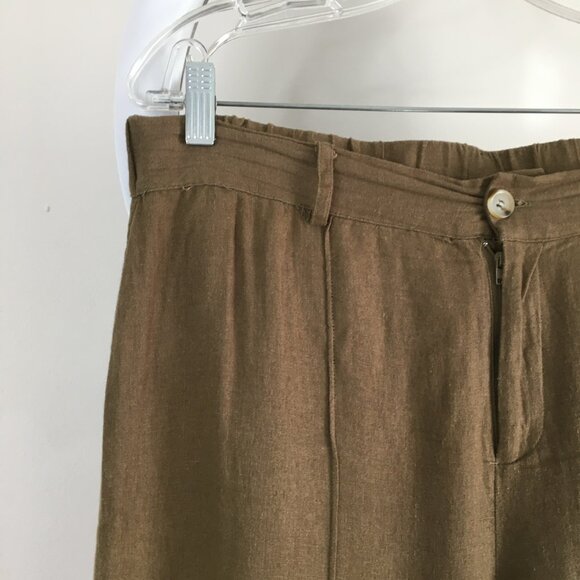 J by JOIE Brown Linen Blend Wide Leg Crop/Ankle Pant - Picture 5 of 12